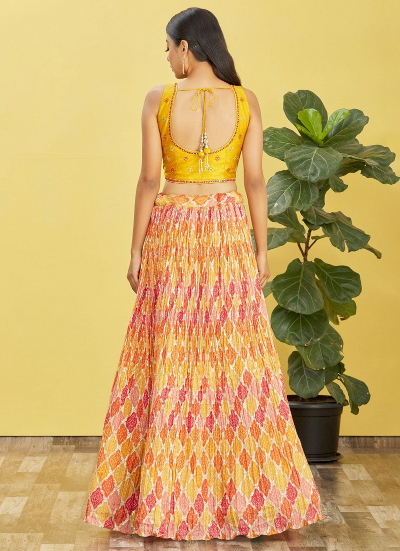 Yellow Chinnon Zari Embroidered Wedding Lehenga Choli