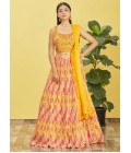 Yellow Chinnon Zari Embroidered Wedding Lehenga Choli