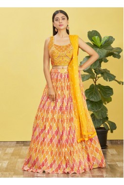 Yellow Chinnon Zari Embroidered Wedding Lehenga Choli