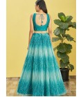 Blue Organza Digital Print Wedding Lehenga Choli