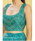 Blue Organza Digital Print Wedding Lehenga Choli