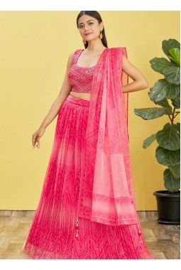Pink Organza Zari Sequins Wedding Lehenga Choli