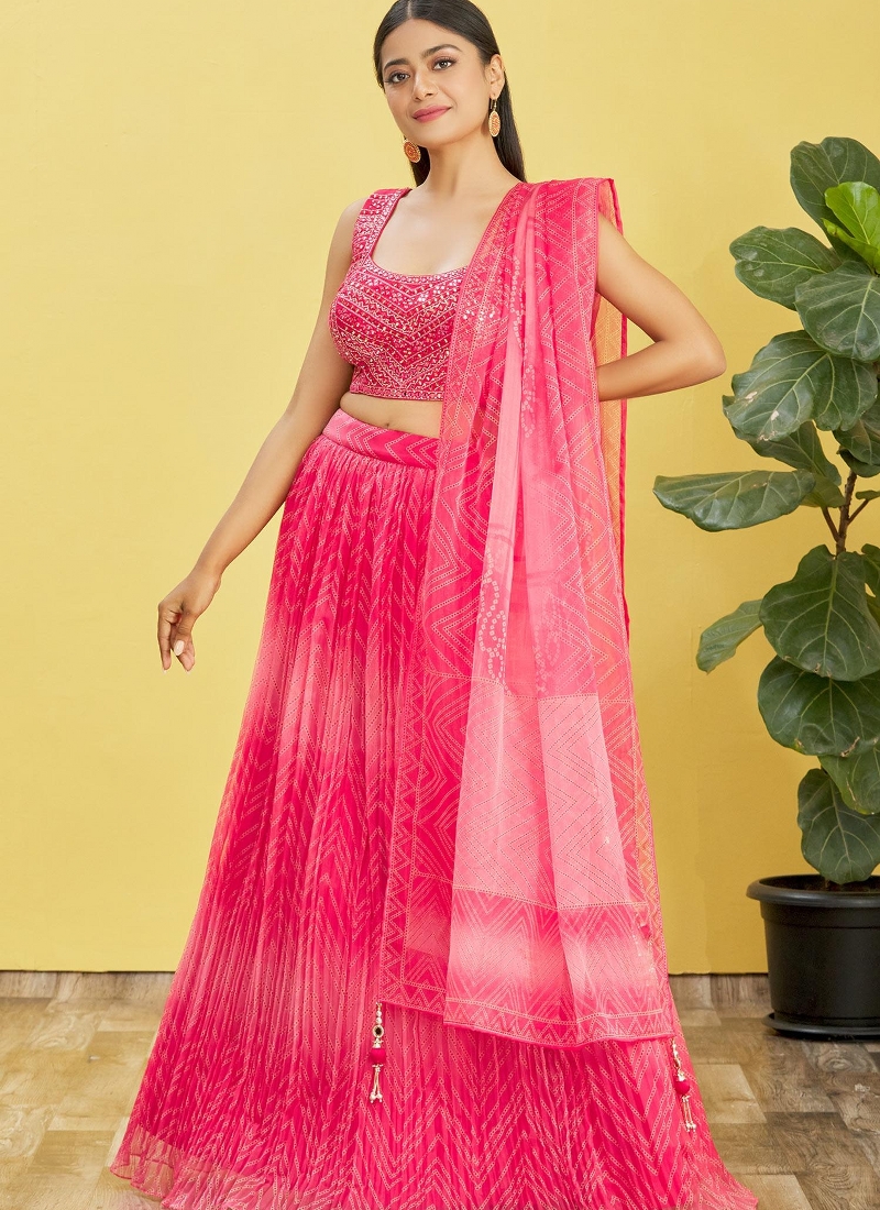 Pink Organza Zari Sequins Wedding Lehenga Choli