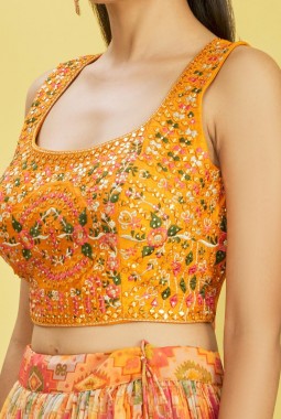Yellow Organza Mirror Work Wedding Lehenga Choli
