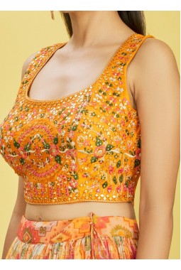 Yellow Organza Mirror Work Wedding Lehenga Choli