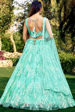 Blue Soft Net Multiple Sequins Wedding Lehenga Choli