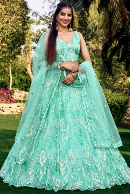 Blue Soft Net Multiple Sequins Wedding Lehenga Choli