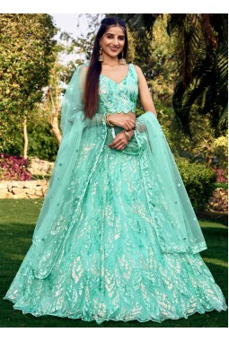 Blue Soft Net Multiple Sequins Wedding Lehenga Choli