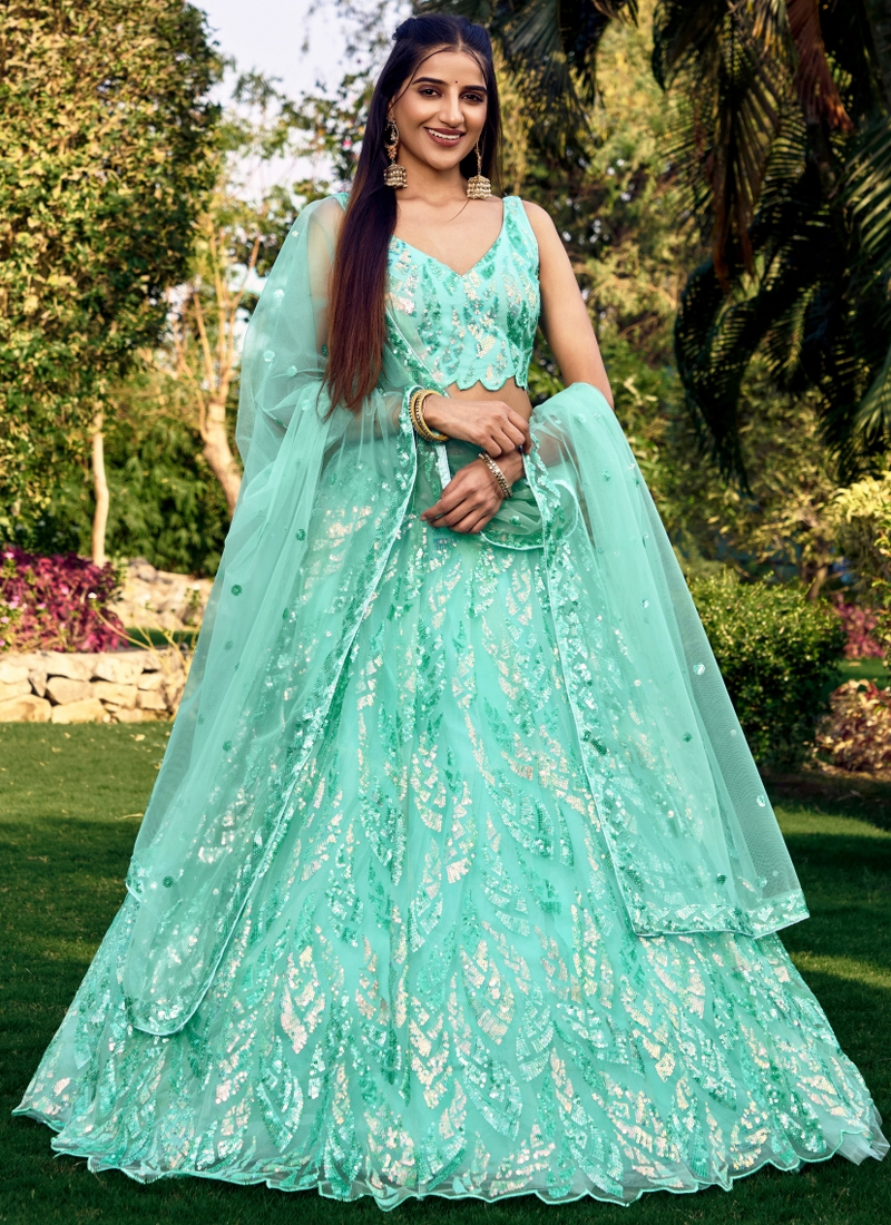 Blue Soft Net Multiple Sequins Wedding Lehenga Choli