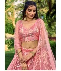 Pink Soft Net Thread Embroidered Wedding Lehenga Choli