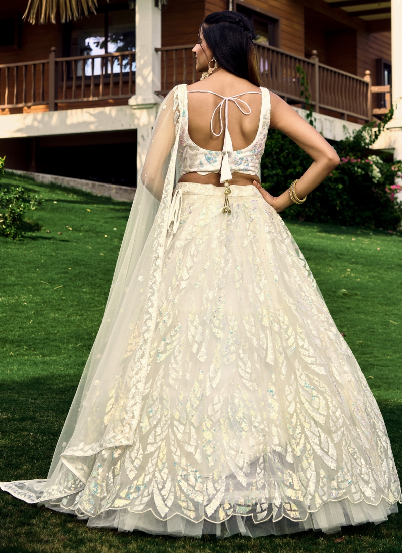 White Soft Net Multiple Sequins Wedding Lehenga Choli