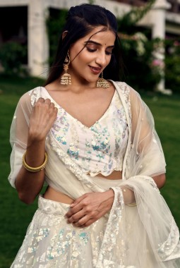 White Soft Net Multiple Sequins Wedding Lehenga Choli