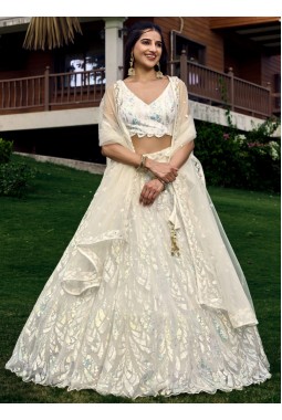 White Soft Net Multiple Sequins Wedding Lehenga Choli