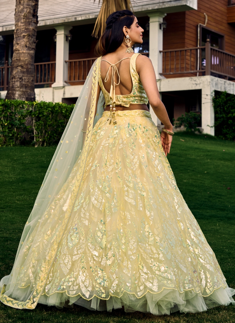 Yellow Thread Embroidered Wedding Lehenga Choli