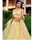 Yellow Thread Embroidered Wedding Lehenga Choli