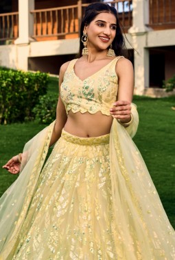 Yellow Thread Embroidered Wedding Lehenga Choli