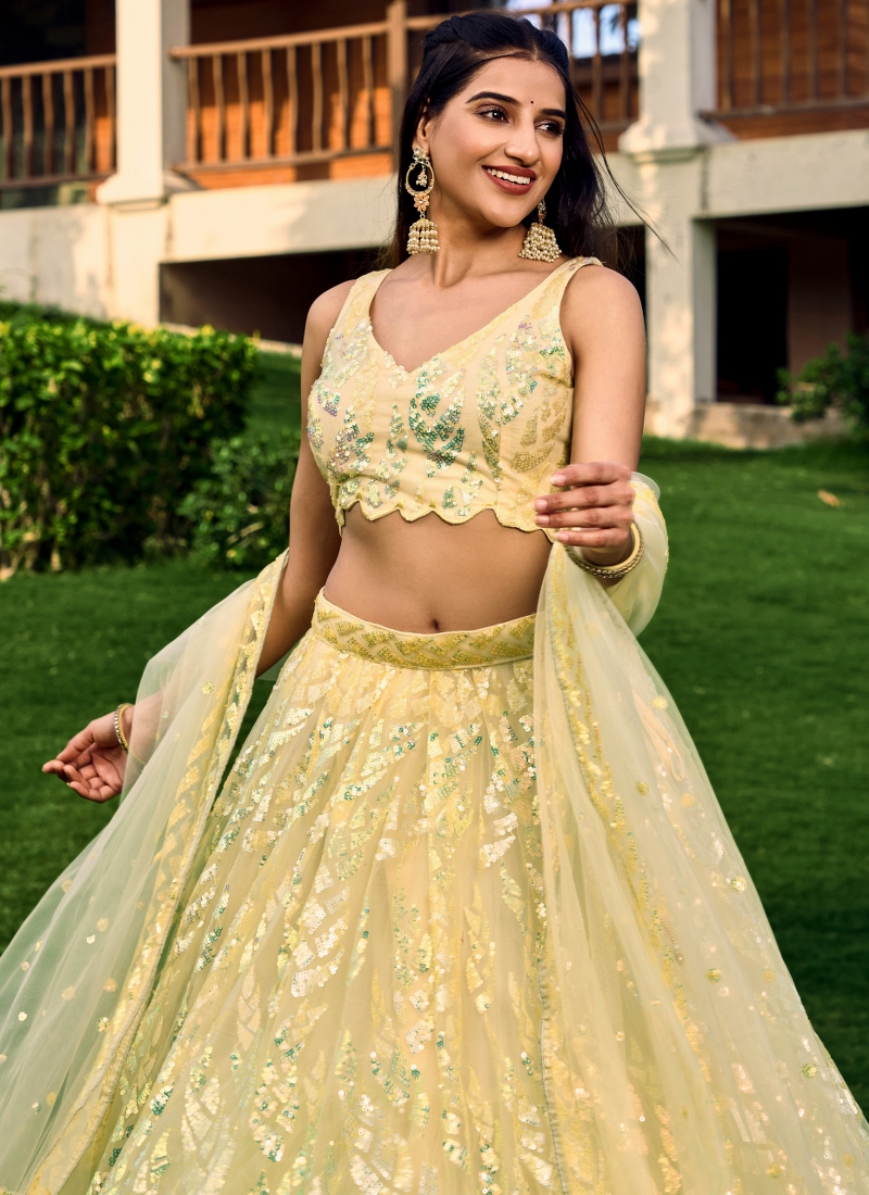 Yellow Thread Embroidered Wedding Lehenga Choli