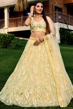 Yellow Thread Embroidered Wedding Lehenga Choli