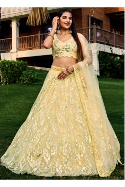Yellow Thread Embroidered Wedding Lehenga Choli