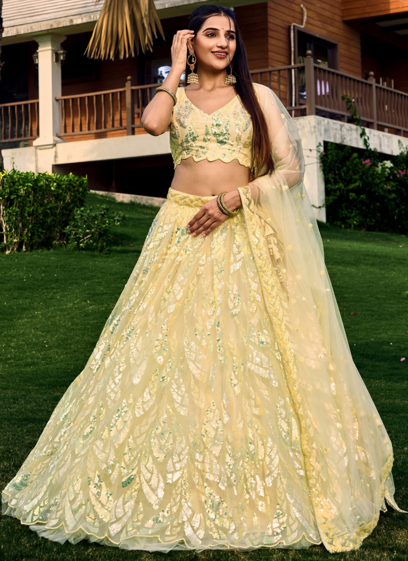 Yellow Thread Embroidered Wedding Lehenga Choli