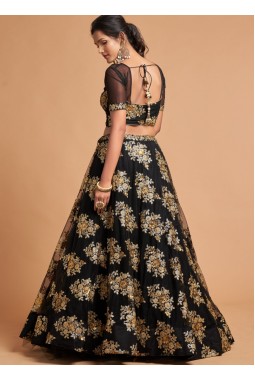 Black Net Multi Sequins Wedding Lehenga Choli