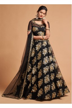 Black Net Multi Sequins Wedding Lehenga Choli