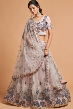 Grey Net Embroidery Wedding Lehenga Choli