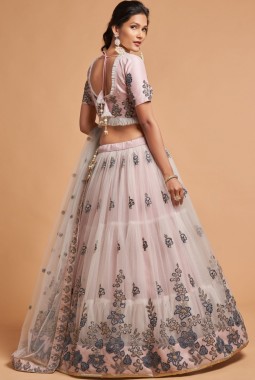 Grey Net Embroidery Wedding Lehenga Choli