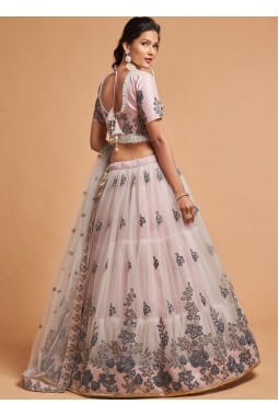 Grey Net Embroidery Wedding Lehenga Choli