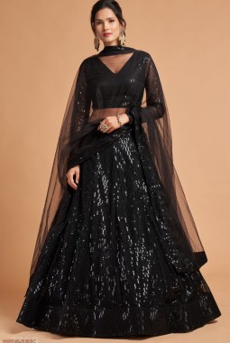 Black Net Sequins Wedding Lehenga Choli