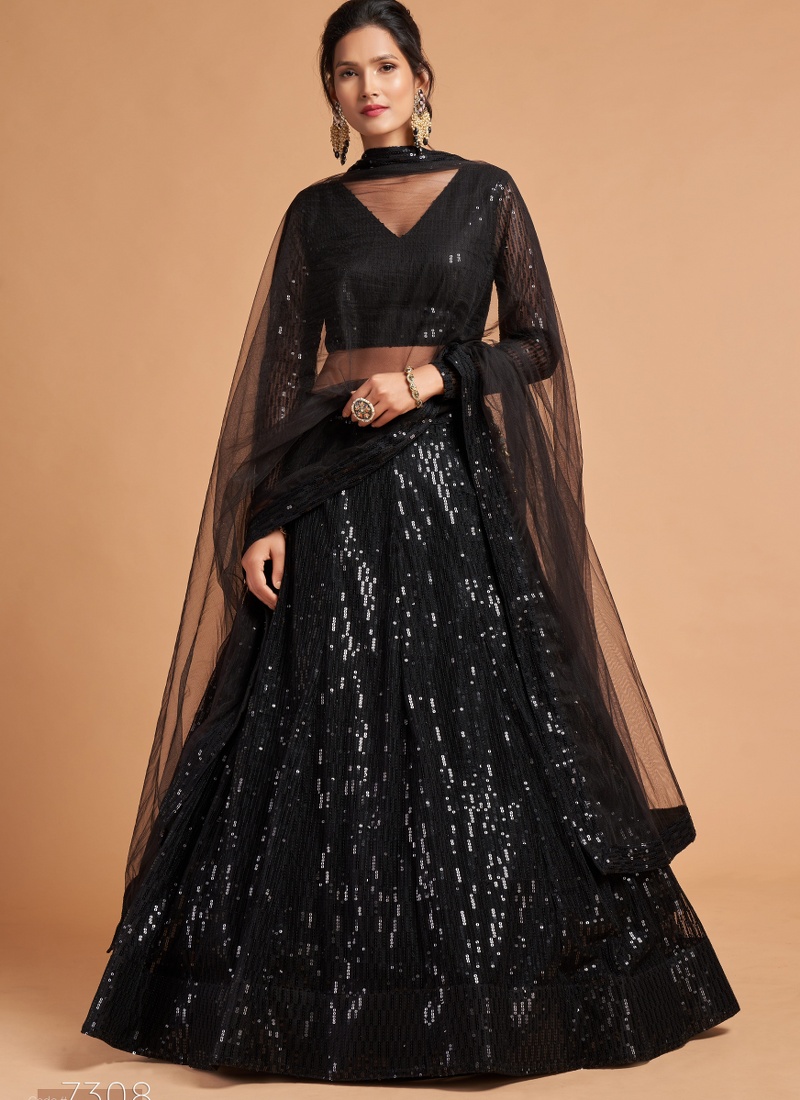 Black Net Sequins Wedding Lehenga Choli