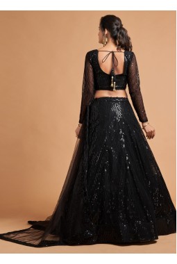 Black Net Sequins Wedding Lehenga Choli