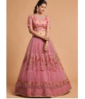 Dusty Pink Net Embroidery Wedding Lehenga Choli