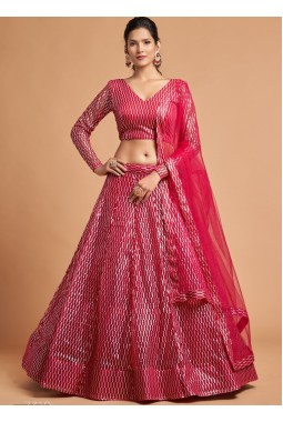 Hot Pink Net Sequins Wedding Lehenga Choli