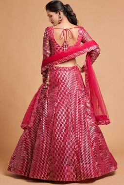 Hot Pink Net Sequins Wedding Lehenga Choli