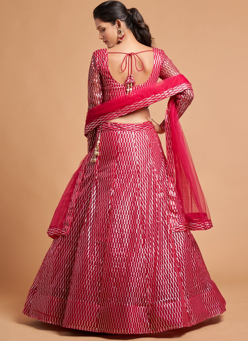 Hot Pink Net Sequins Wedding Lehenga Choli