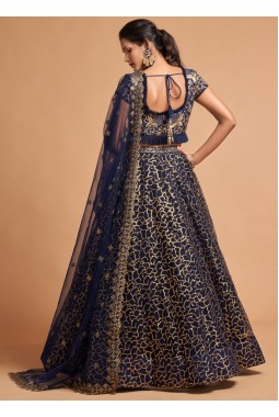 Navy Blue Net Embroidery Wedding Lehenga Choli