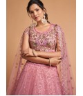 Blush Pink Net Dori Embroidery Wedding Lehenga Choli