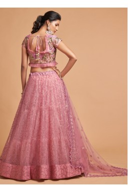 Blush Pink Net Dori Embroidery Wedding Lehenga Choli