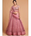 Blush Pink Net Dori Embroidery Wedding Lehenga Choli