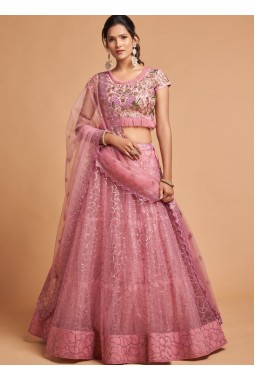 Blush Pink Net Dori Embroidery Wedding Lehenga Choli