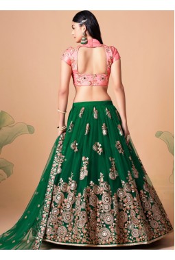 Green Net Zari Embroidery Wedding Lehenga Choli