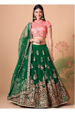 Green Net Zari Embroidery Wedding Lehenga Choli