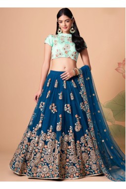 Dove Blue Net Thread Embroidery Wedding Lehenga Choli
