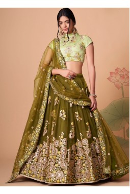 Mehndi Net Mirror Work Wedding Lehenga Choli