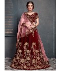 Maroon Velvet Zari Embroidery Wedding Lehenga Choli