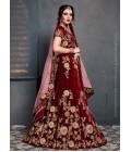 Maroon Velvet Zari Embroidery Wedding Lehenga Choli