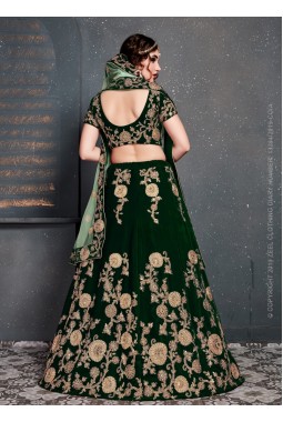 Dark Green Velvet Embroidery Wedding Lehenga Choli