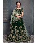 Dark Green Velvet Embroidery Wedding Lehenga Choli