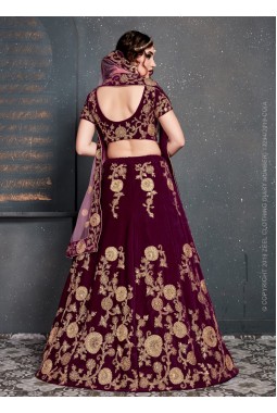 Purple Velvet Sequins Wedding Lehenga Choli